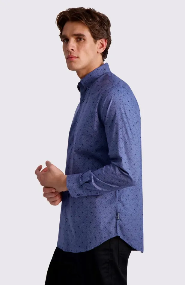 Men Ben Sherman Long Sleeve Shirts Dot Print LongSleeve Shirt 8211 Insignia Blue