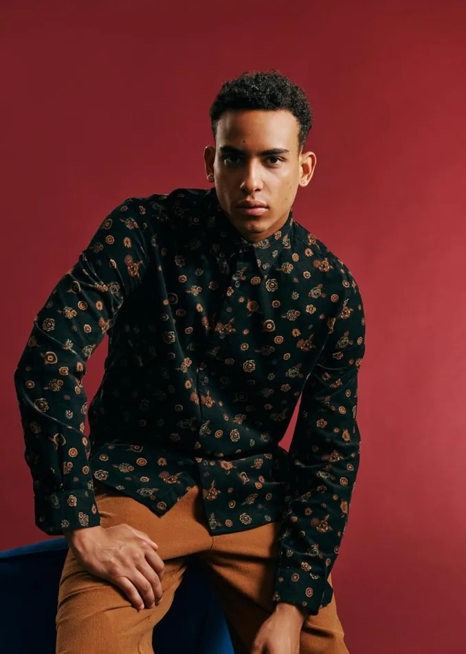 Men Ben Sherman Long Sleeve Shirts Retro Floral Print Corduroy Shirt