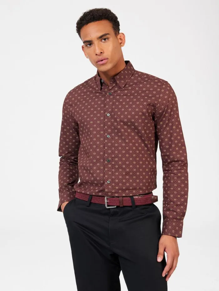 Men Ben Sherman Long Sleeve Shirts Signature Geo Print Shirt 8211 Aubergine Men Ben Sherman Long Sleeve Shirts Signature Geo Print Shirt 8211 Aubergine