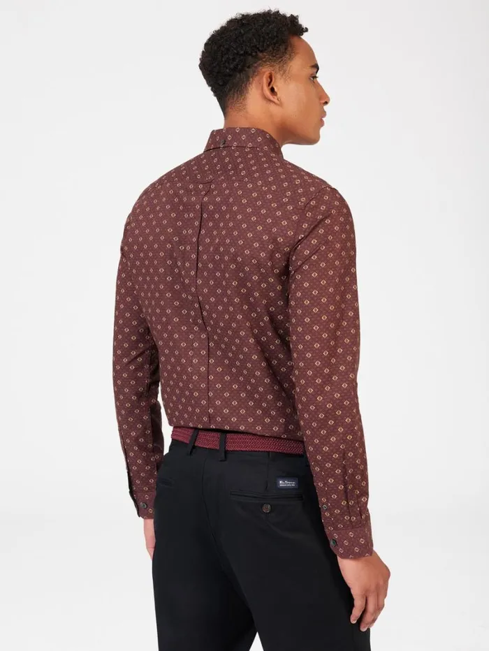 Men Ben Sherman Long Sleeve Shirts Signature Geo Print Shirt 8211 Aubergine Men Ben Sherman Long Sleeve Shirts Signature Geo Print Shirt 8211 Aubergine