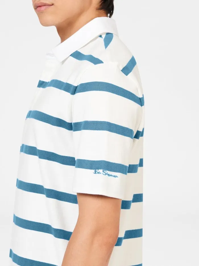 Men Ben Sherman Mod Knit Polos Bretton Stripe Rugby Knit Polo