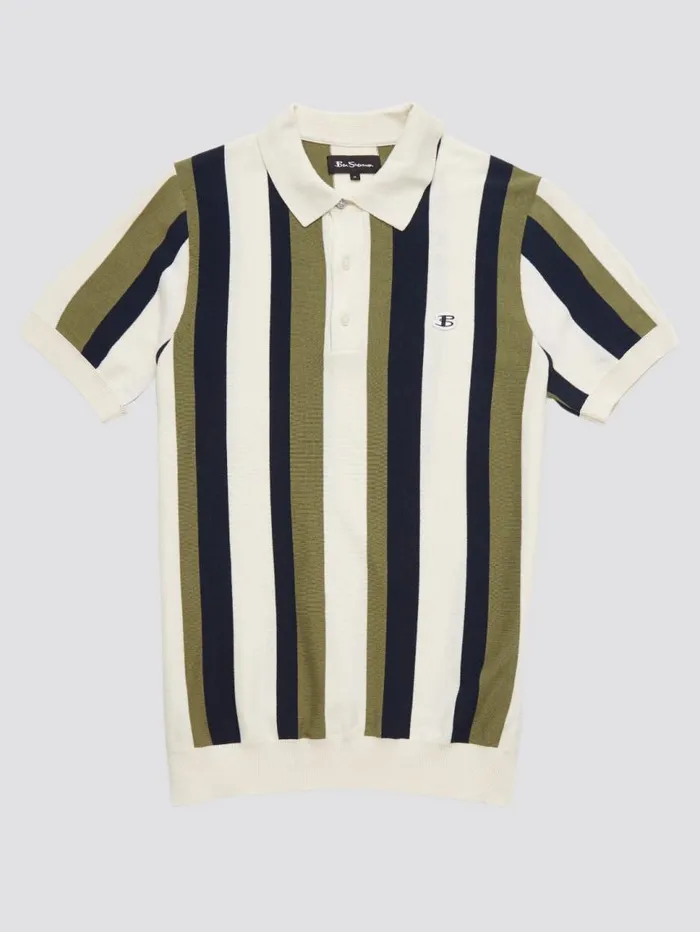 Men Ben Sherman Mod Knit Polos Stripe Knit Polo B By Sweater Polo Summer Polo Outfit Green Stripes Close Up