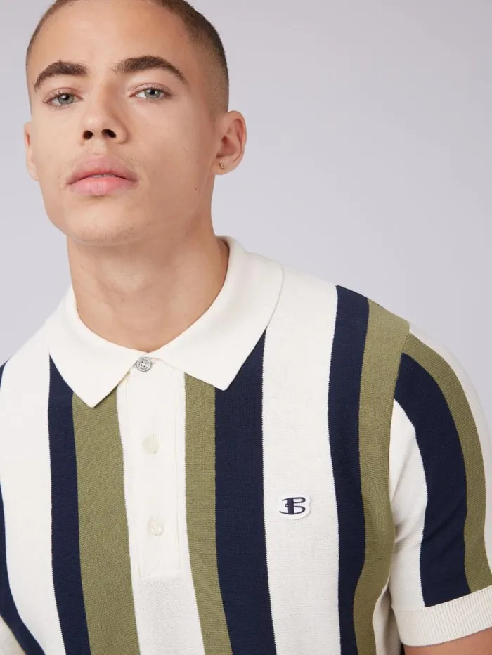 Men Ben Sherman Mod Knit Polos Stripe Knit Polo B By Sweater Polo Summer Polo Outfit Green Stripes Close Up