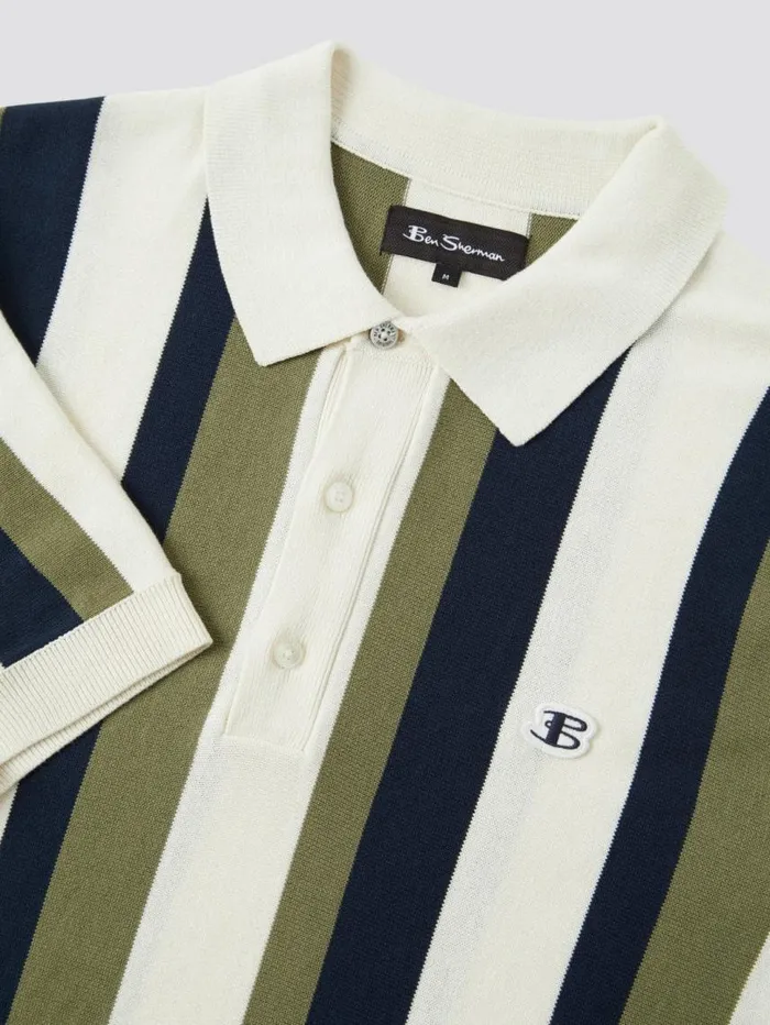 Men Ben Sherman Mod Knit Polos Stripe Knit Polo B By Sweater Polo Summer Polo Outfit Green Stripes Close Up