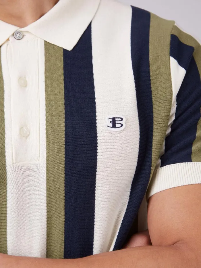 Men Ben Sherman Mod Knit Polos Stripe Knit Polo B By Sweater Polo Summer Polo Outfit Green Stripes Close Up