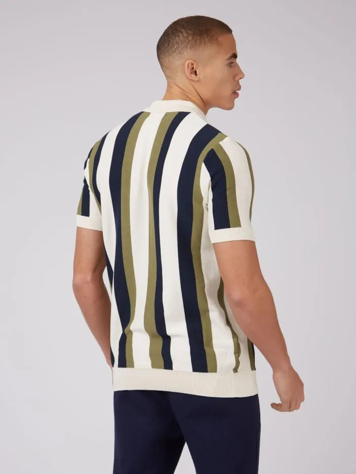 Men Ben Sherman Mod Knit Polos Stripe Knit Polo B By Sweater Polo Summer Polo Outfit Green Stripes Close Up