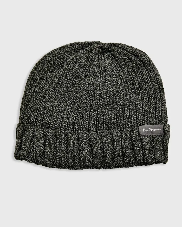 Men Ben Sherman Scarves and Cold Weather Ribbed Knit Beanie 8211 Grey