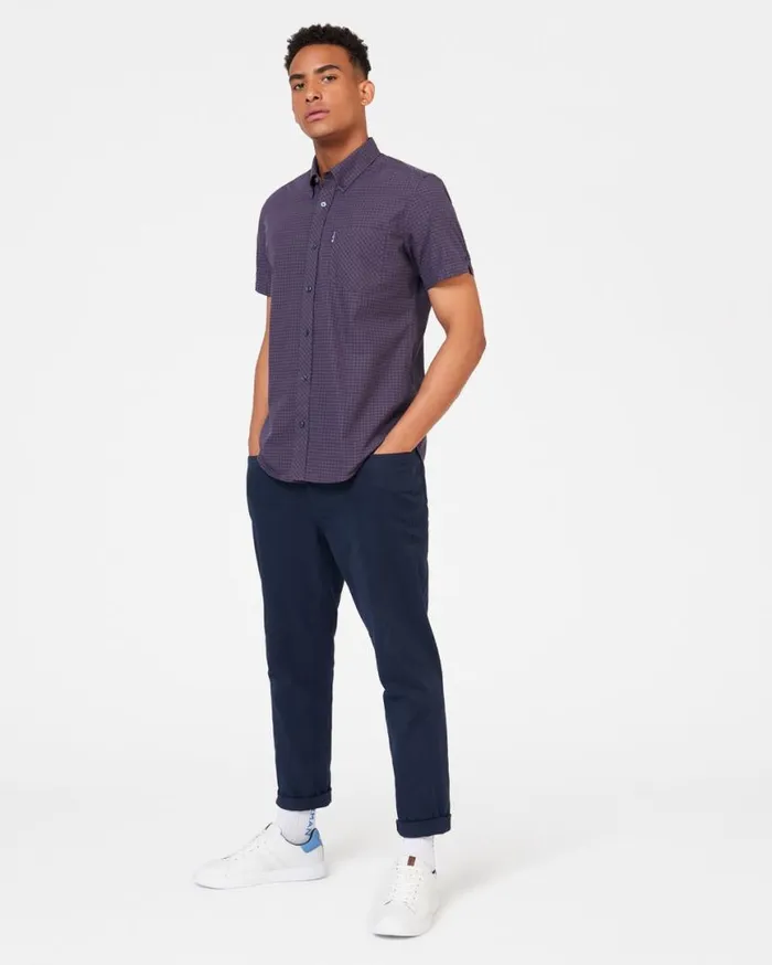 Men Ben Sherman Short Sleeve Shirts Signature Gingham ShortSleeve Shirt 8211 Plum