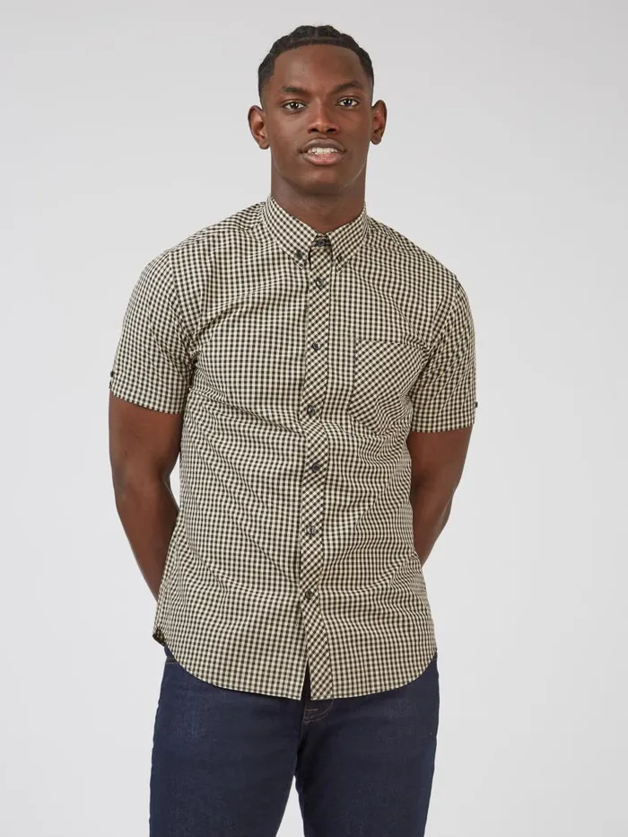 Men Ben Sherman Short Sleeve Shirts Signature ShortSleeve Gingham Shirt 8211 Black