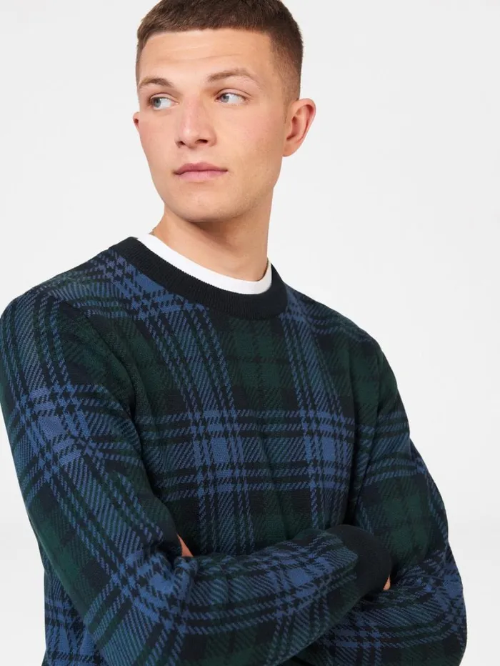 Men Ben Sherman Sweaters and Knits Blackwatch Check Crewneck Sweater