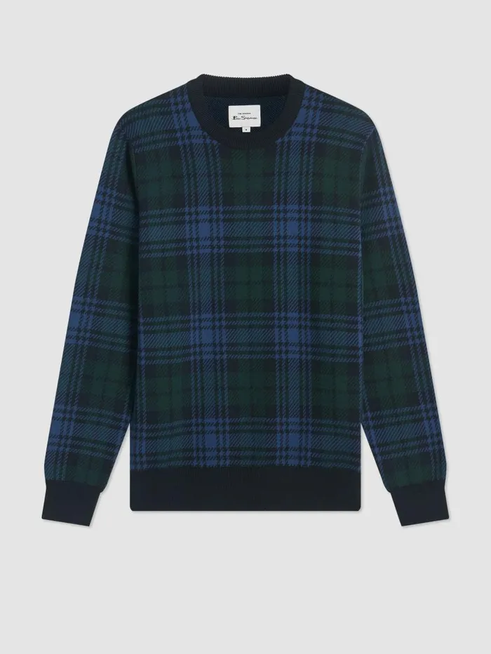 Men Ben Sherman Sweaters and Knits Blackwatch Check Crewneck Sweater Men Ben Sherman Sweaters and Knits Blackwatch Check Crewneck Sweater
