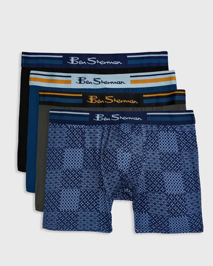 Men Ben Sherman Underwear 4Pack Microfiber Boxers 8211 CheckBlueGreyBlack