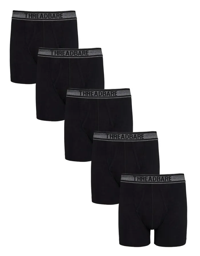 Men Black AFront Trunks 5 Pack Threadbare Underwear