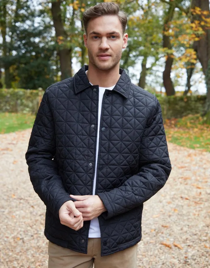 Men Black Collared Quilted Jacket Threadbare Jackets