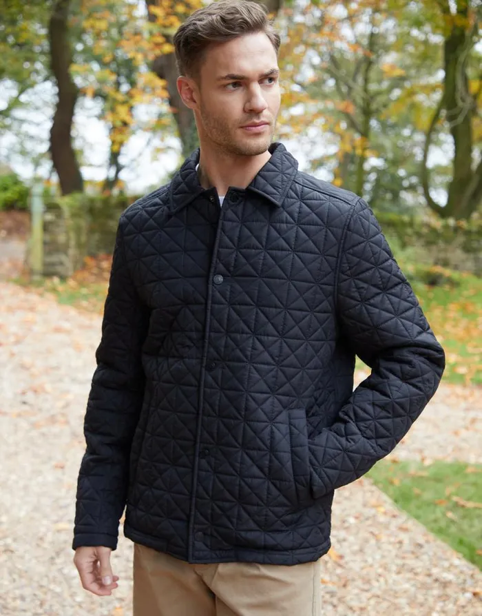Men Black Collared Quilted Jacket Threadbare Jackets Men Black Collared Quilted Jacket Threadbare Jackets