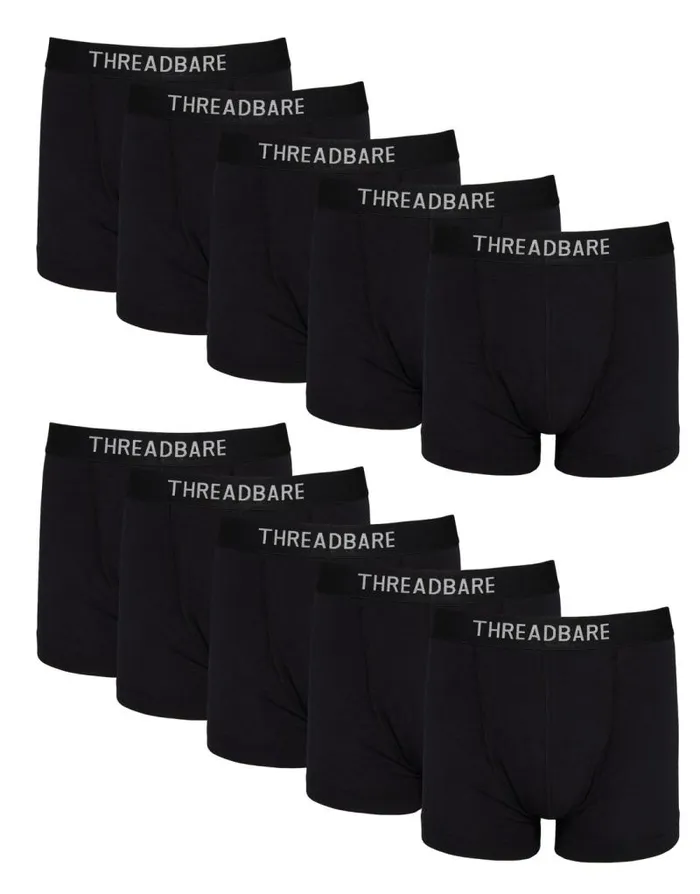 Men Black Hipster Boxer Shorts 10 Pack Threadbare Underwear