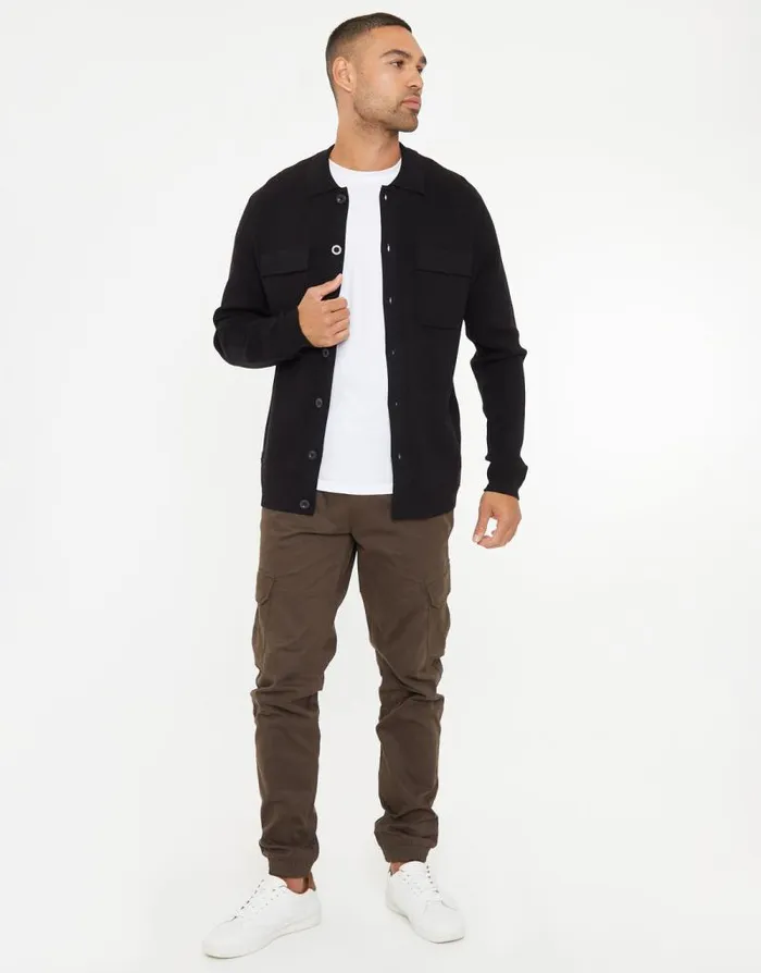 Men Black Knitted Long Sleeve Shirt Threadbare Shirts Men Black Knitted Long Sleeve Shirt Threadbare Shirts