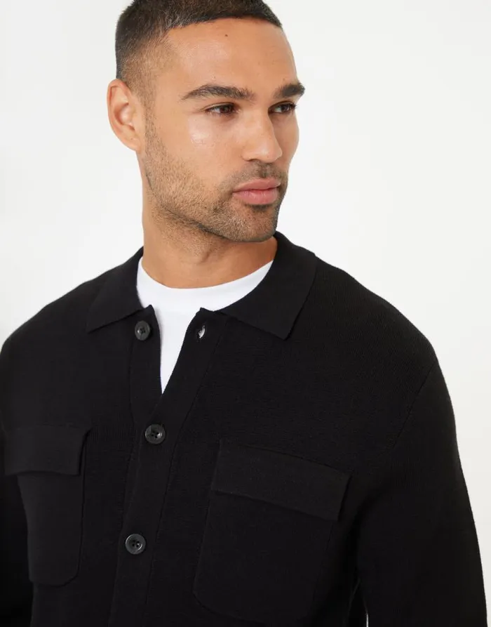 Men Black Knitted Long Sleeve Shirt Threadbare Shirts Men Black Knitted Long Sleeve Shirt Threadbare Shirts