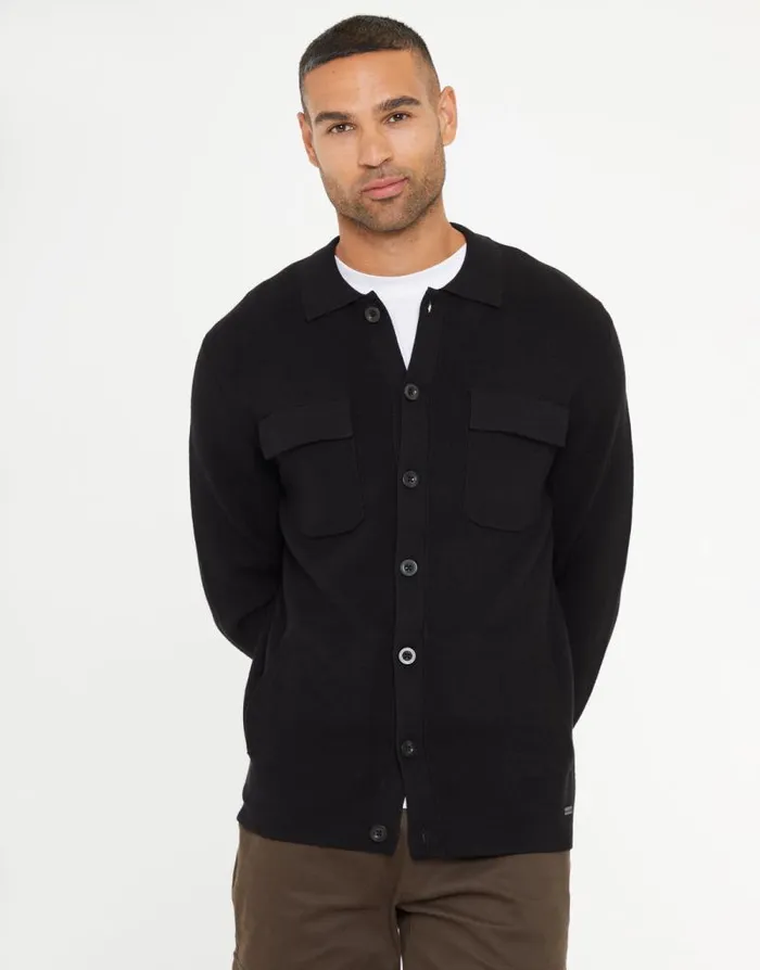 Men Black Knitted Long Sleeve Shirt Threadbare Shirts Men Black Knitted Long Sleeve Shirt Threadbare Shirts