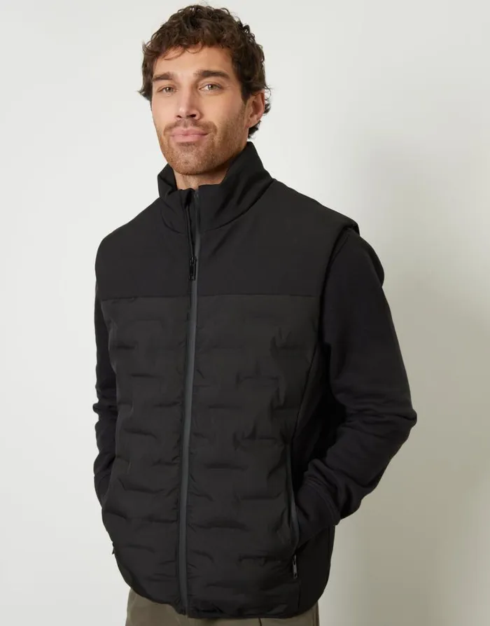 Men Black Quilted Panel Funnel Neck Gilet Threadbare Jackets Men Black Quilted Panel Funnel Neck Gilet Threadbare Jackets