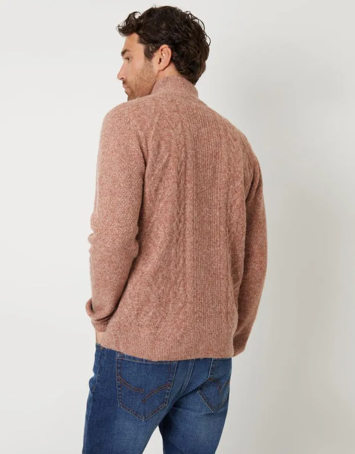Men Brown Cable Knit Detail Quarter Zip Jumper Threadbare Jumpers Men Brown Cable Knit Detail Quarter Zip Jumper Threadbare Jumpers