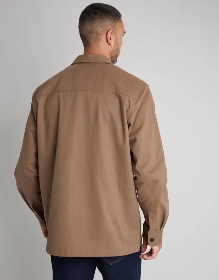 Men Brown Cotton Twill Button Up Shacket Threadbare Shirts