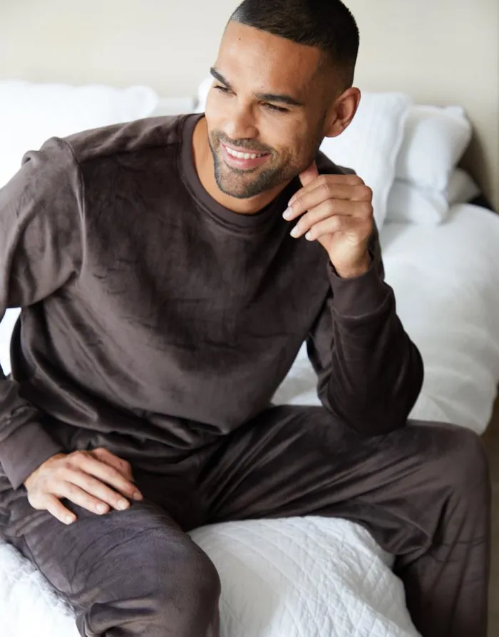Men Brown Soft Touch Velour Loungewear Set 2Piece Set Threadbare Loungewear Sets Men Brown Soft Touch Velour Loungewear Set 2Piece Set Threadbare Loungewear Sets