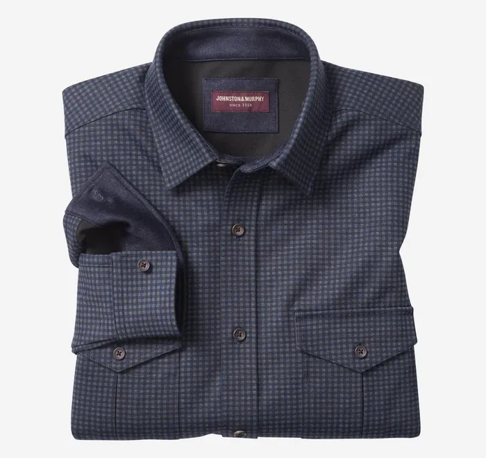 Men ButtonFront Knits Navy Mini Gingham JohnstonandMurphy Sweaters and Knits