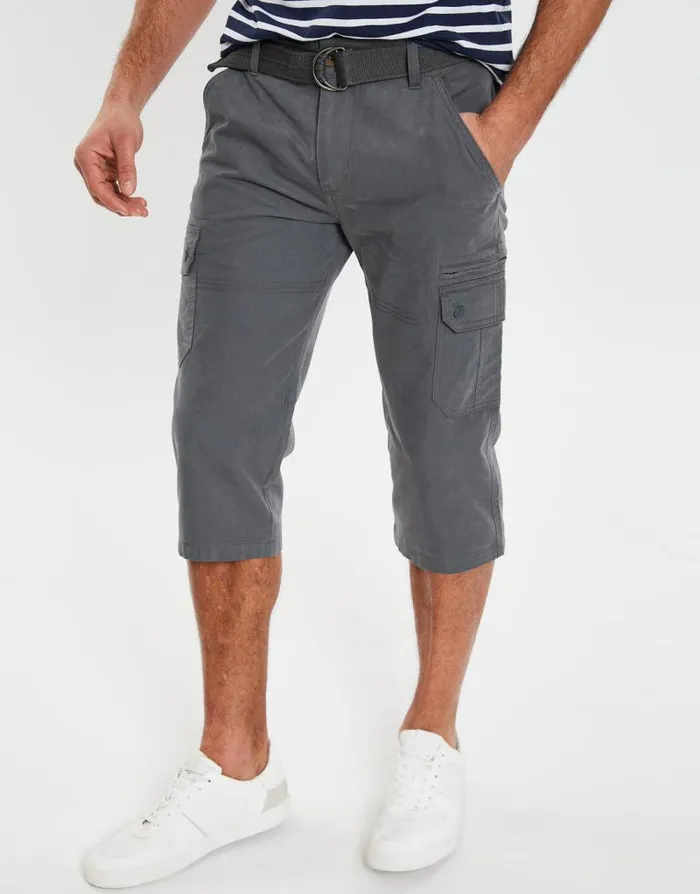 Men Charcoal 34 Length Belted Cargo Trousers Threadbare Cargo