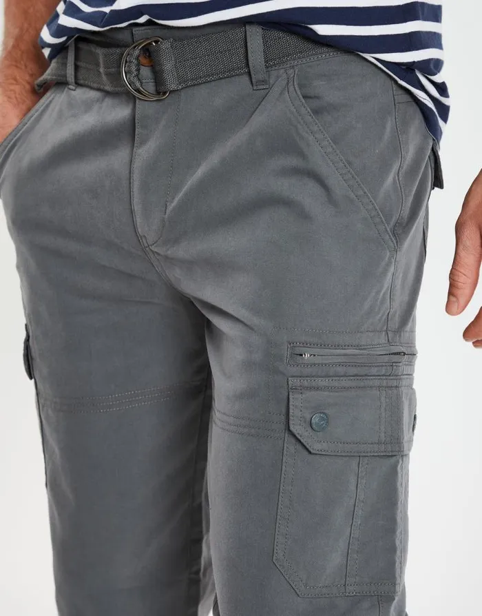Men Charcoal 34 Length Belted Cargo Trousers Threadbare Cargo Men Charcoal 34 Length Belted Cargo Trousers Threadbare Cargo