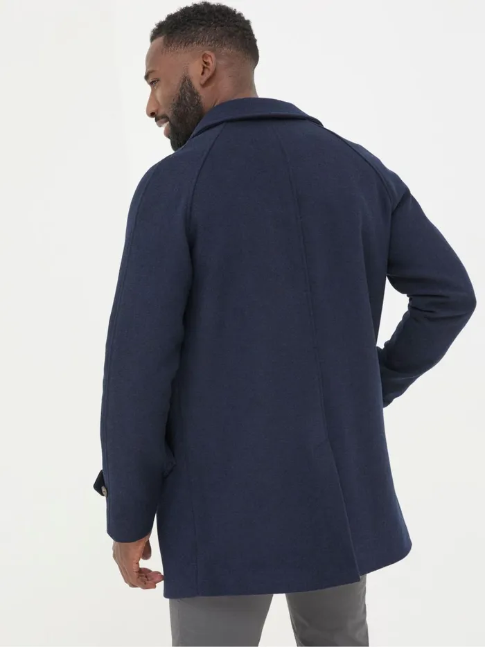 Men Coats and Jackets Fat Face Pendeen Navy Blue Raglan Overcoat