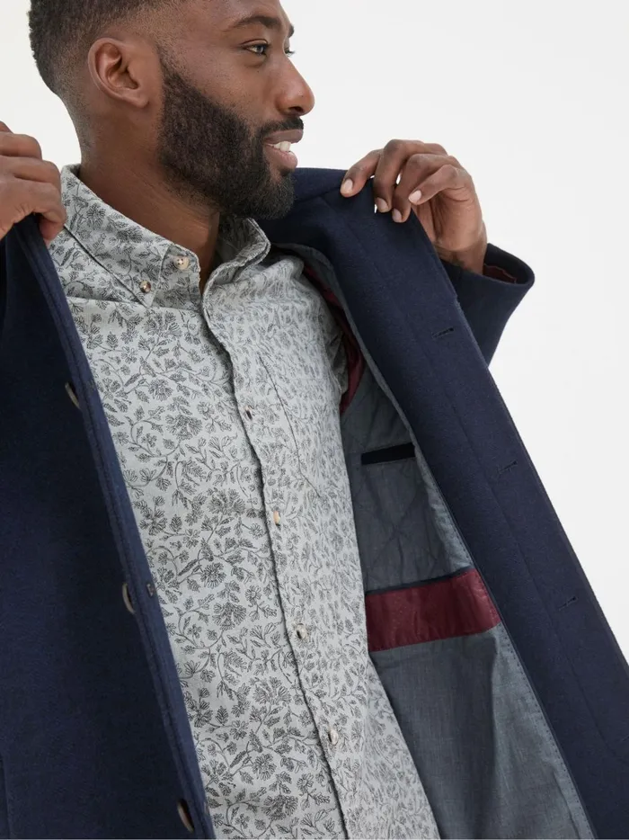 Men Coats and Jackets Fat Face Pendeen Navy Blue Raglan Overcoat