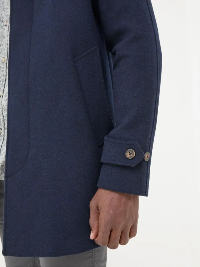 Men Coats and Jackets Fat Face Pendeen Navy Blue Raglan Overcoat