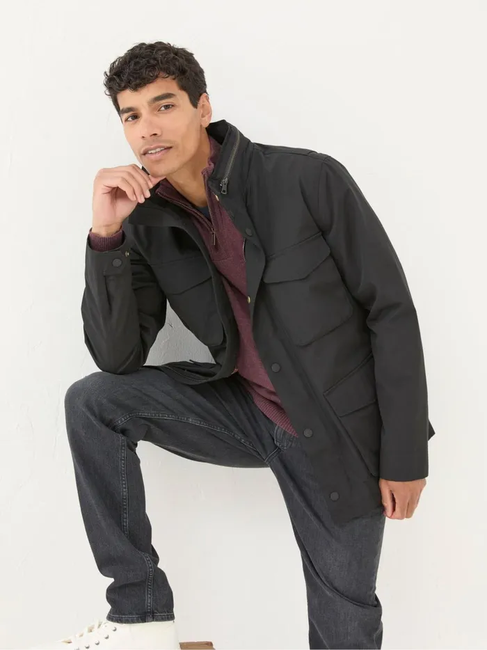 Men Coats and Jackets Fat Face Truro Black Waterproof Jacket