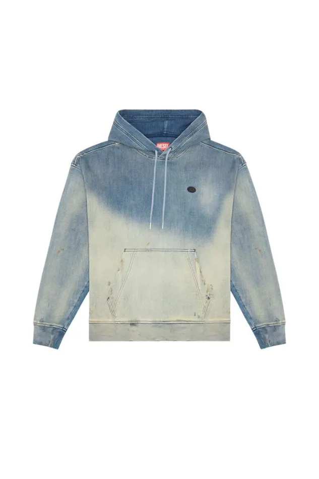 Men DUmRib DUmRib Track Denim Hoodie Light Blue Diesel Sweaters Men DUmRib DUmRib Track Denim Hoodie Light Blue Diesel Sweaters