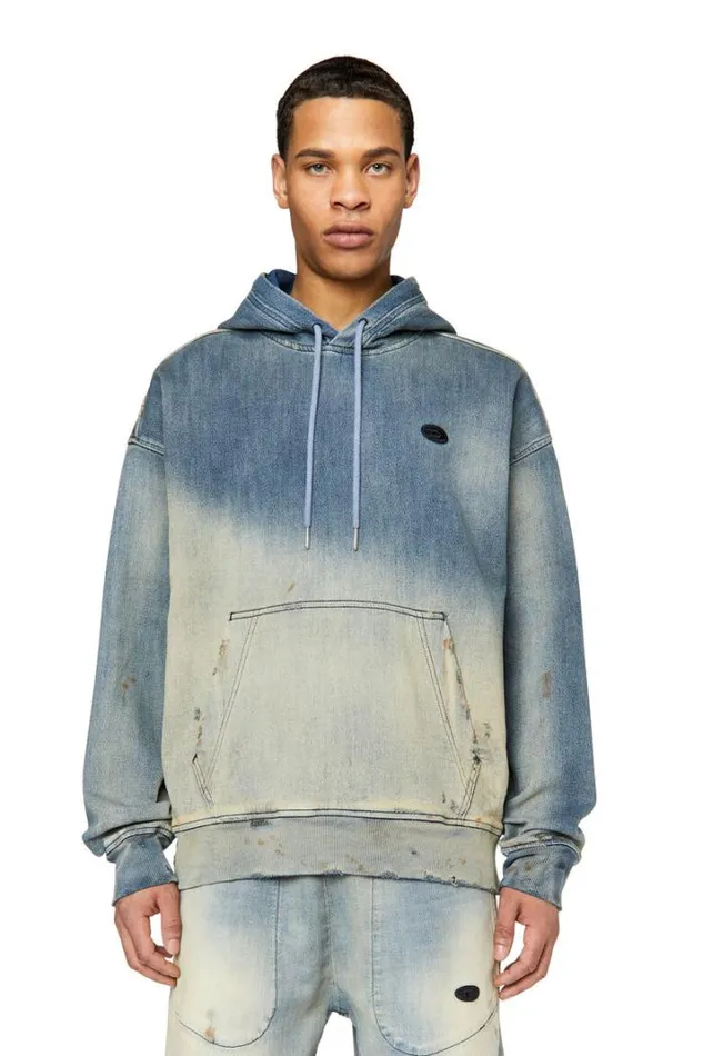 Men DUmRib DUmRib Track Denim Hoodie Light Blue Diesel Sweaters Men DUmRib DUmRib Track Denim Hoodie Light Blue Diesel Sweaters