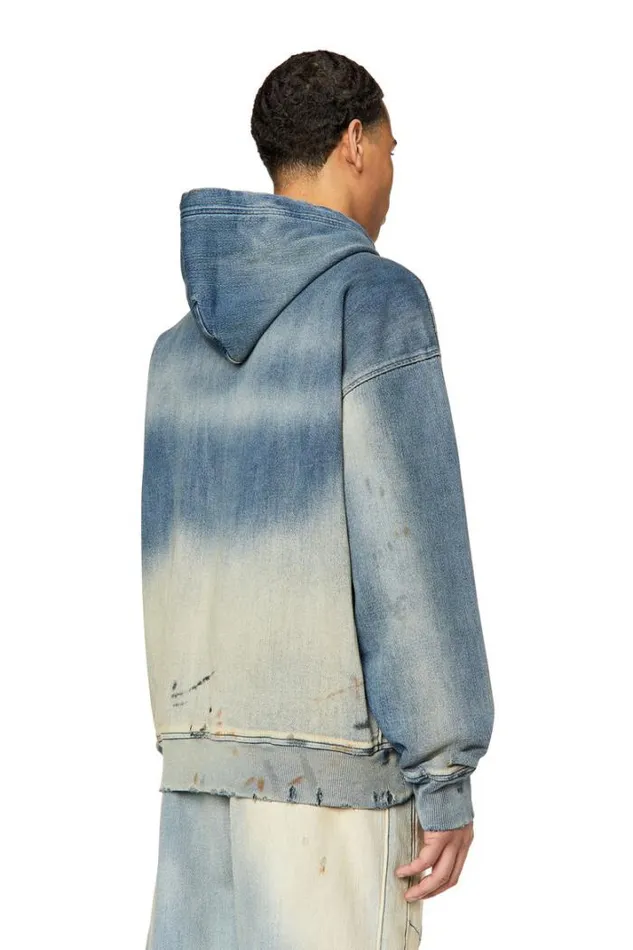 Men DUmRib DUmRib Track Denim Hoodie Light Blue Diesel Sweaters Men DUmRib DUmRib Track Denim Hoodie Light Blue Diesel Sweaters