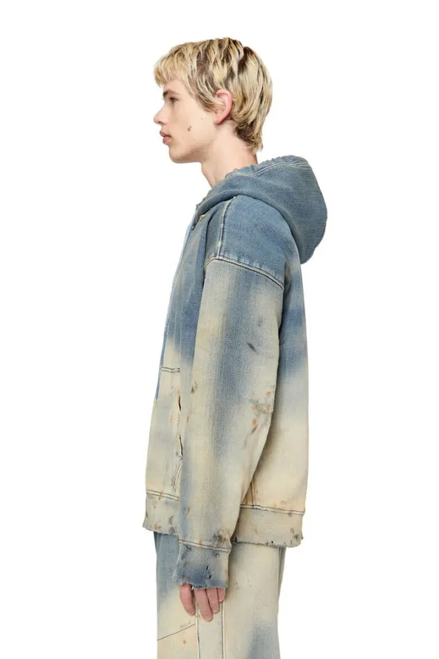 Men DUmRib DUmRib Track Denim Hoodie Light Blue Diesel Sweaters Men DUmRib DUmRib Track Denim Hoodie Light Blue Diesel Sweaters