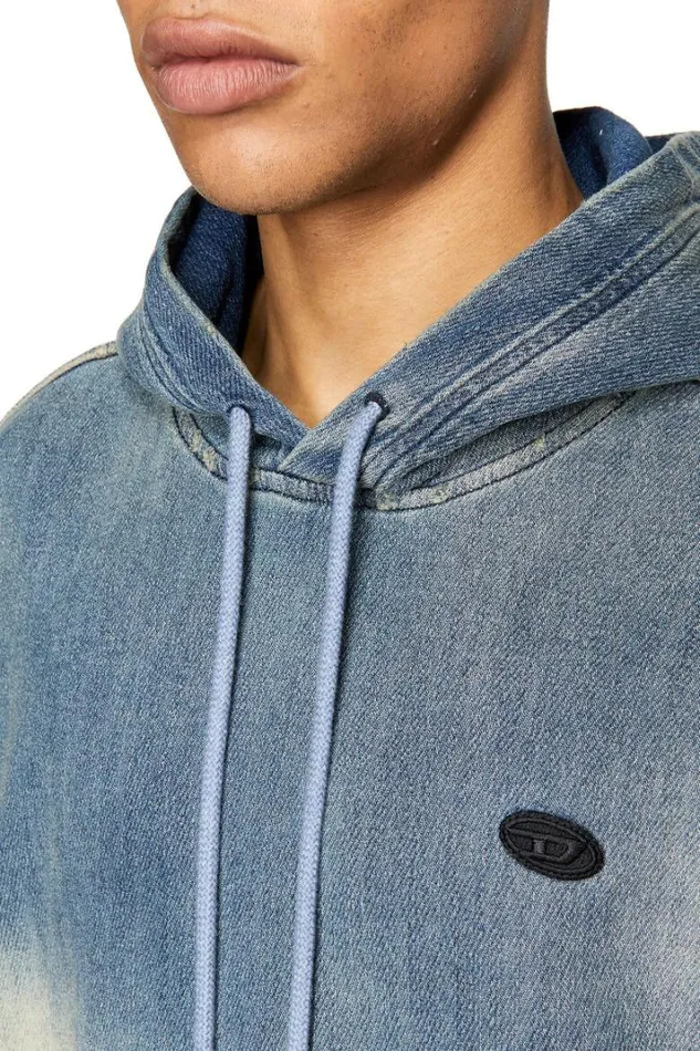 Men DUmRib DUmRib Track Denim Hoodie Light Blue Diesel Sweaters Men DUmRib DUmRib Track Denim Hoodie Light Blue Diesel Sweaters