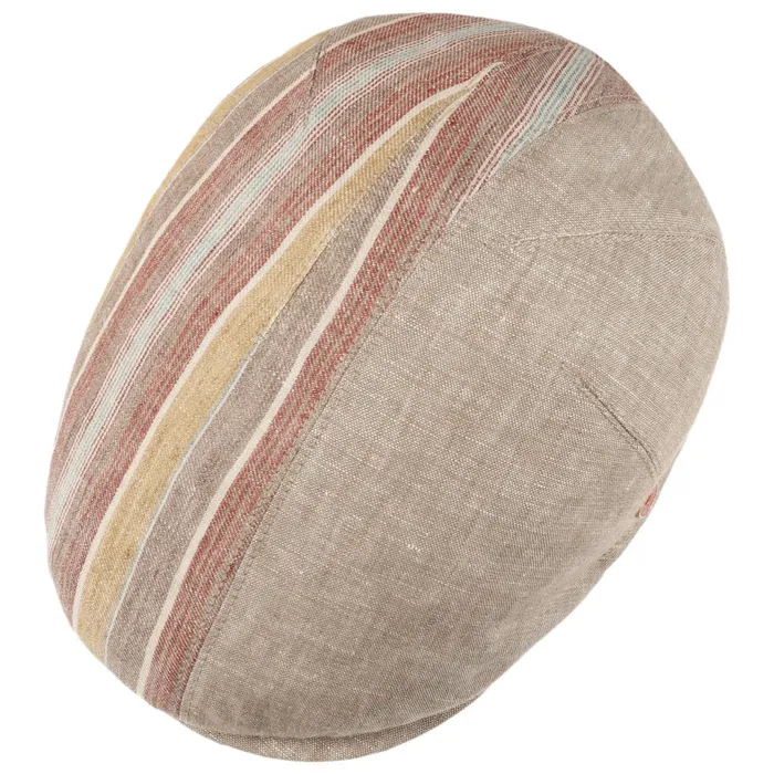Men Flat Caps Mayser Jasper Stripes Linen Cap Beige
