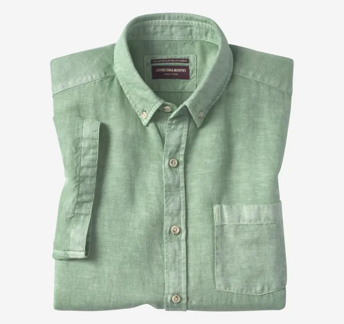 Men Garment Dyed Shirt Green JohnstonandMurphy ShortSleeve Shirts