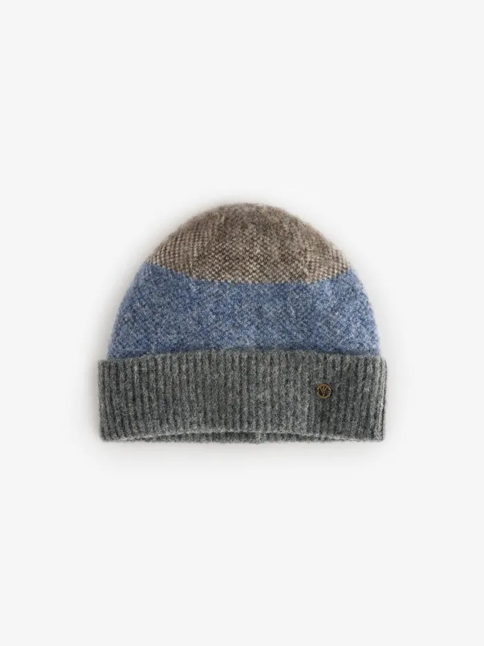Men Hats Fat Face Grey Lambswool Colourblock Beanie Hat