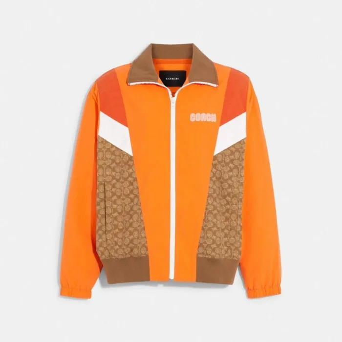 Men Jackets and Outerwear Coach Track Jacket Orangetan Signature Multi
