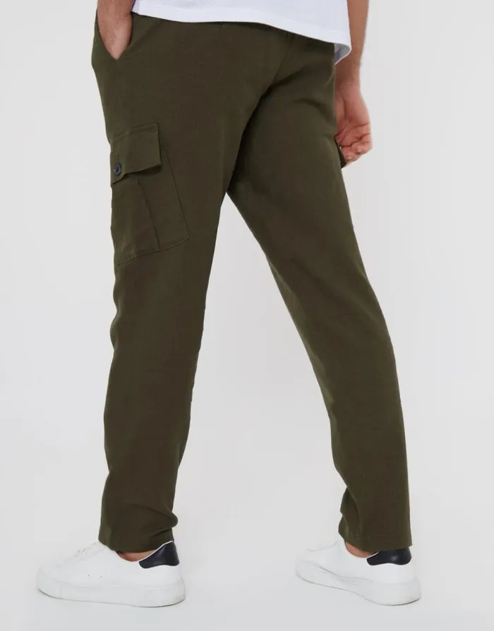 Men Khaki Linen Blend Cargo Trousers Threadbare Cargo Men Khaki Linen Blend Cargo Trousers Threadbare Cargo