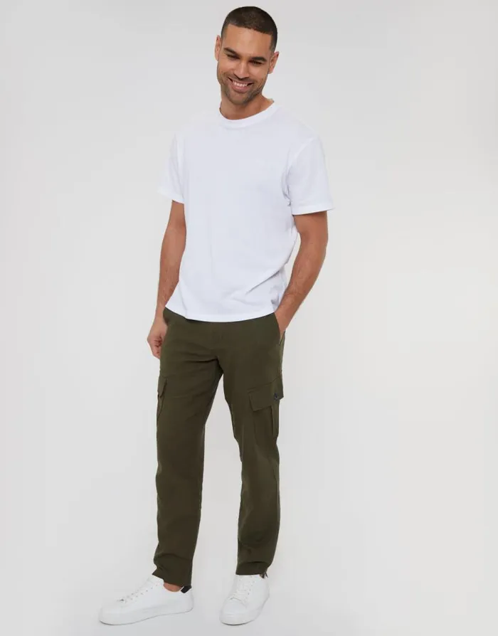 Men Khaki Linen Blend Cargo Trousers Threadbare Cargo Men Khaki Linen Blend Cargo Trousers Threadbare Cargo