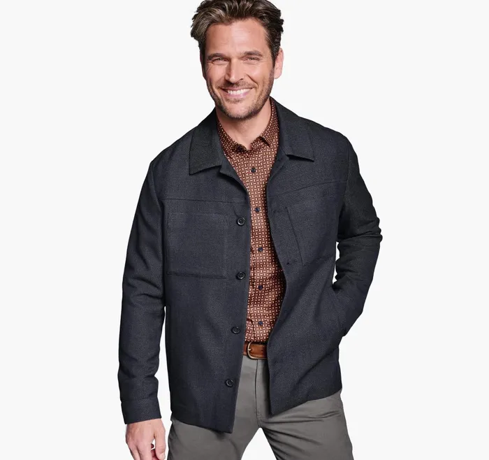 Men Knit Shirt Jacket Navy JohnstonandMurphy Coats Jackets and Vests