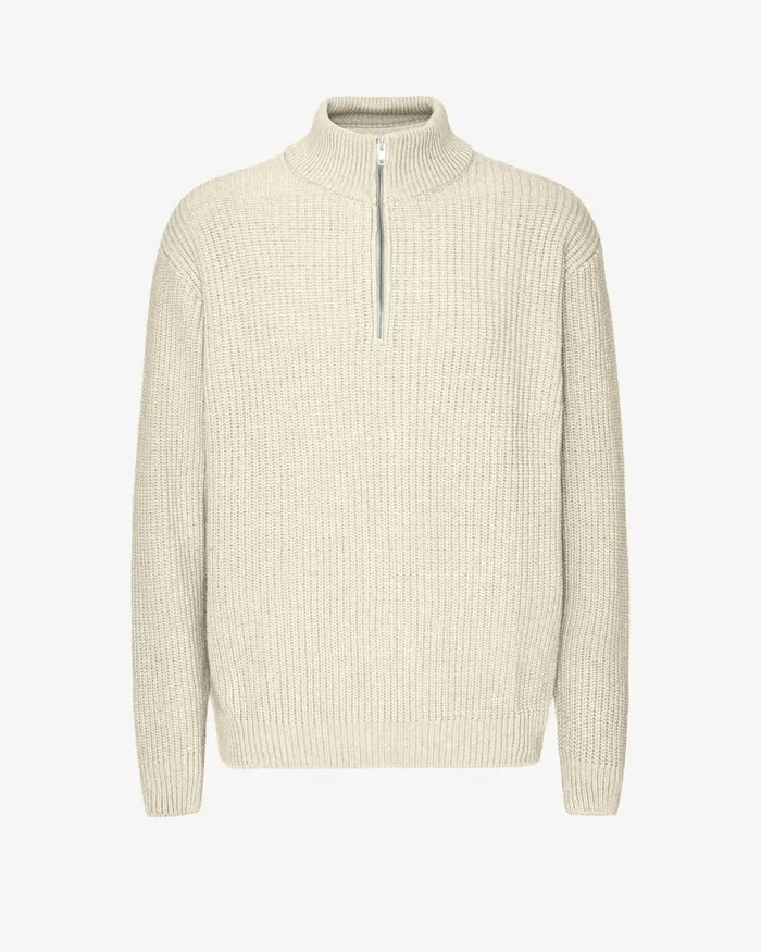 Men Knit Sweaters Colorful Standard Merino Quarter Zip Ivory White