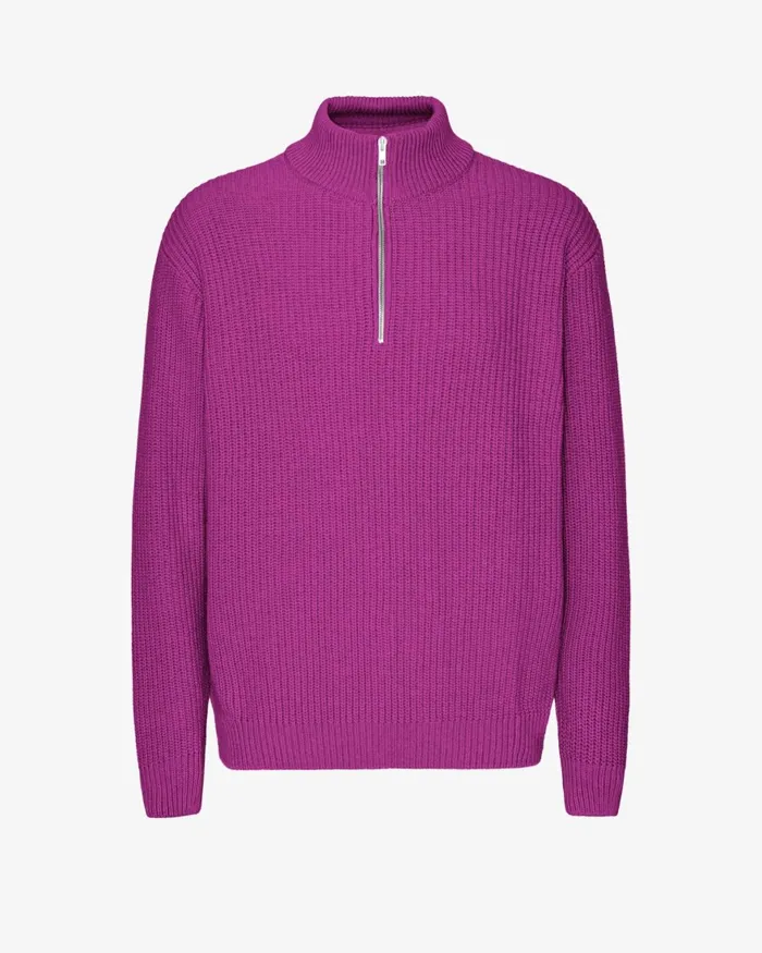 Men Knit Sweaters Colorful Standard Merino Quarter Zip Magenta Blaze