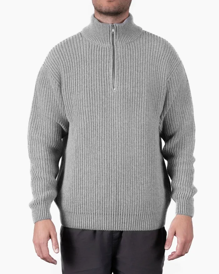 Men Knit Sweaters Colorful Standard Merino Quarter Zip Magenta Blaze