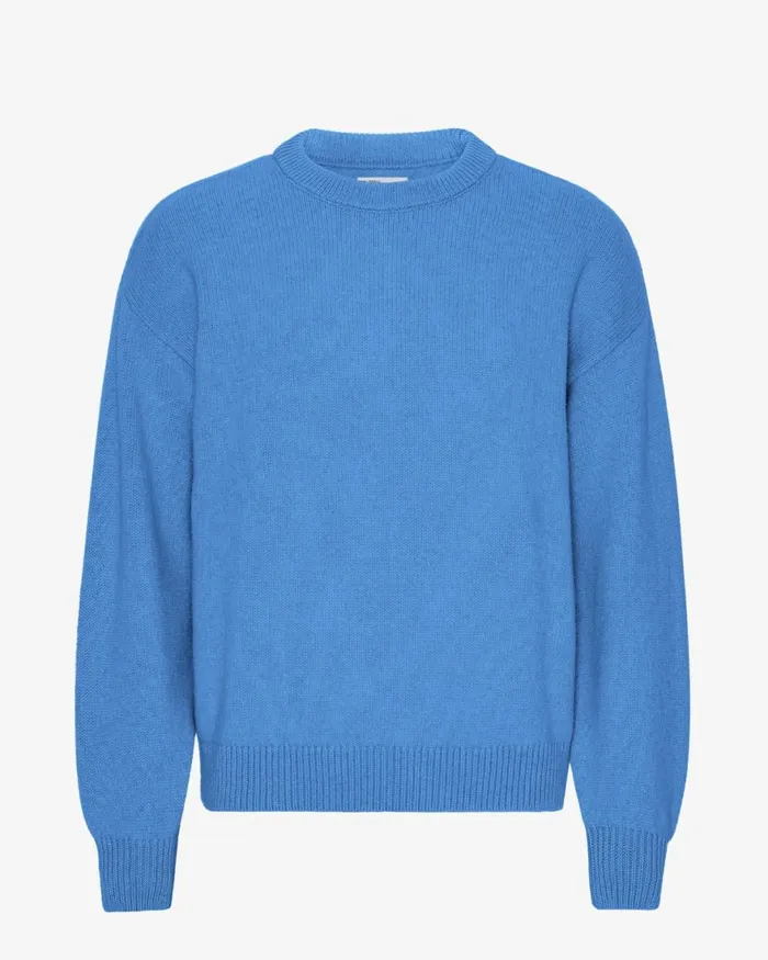 Men Knit Sweaters Colorful Standard Oversized Merino Wool Crew Pacific Blue